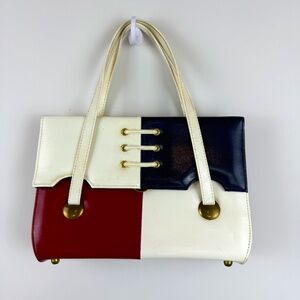 Vintage 1960's NATURALIZER Handbag Clutch Purse Red-White-Blue Colorblock